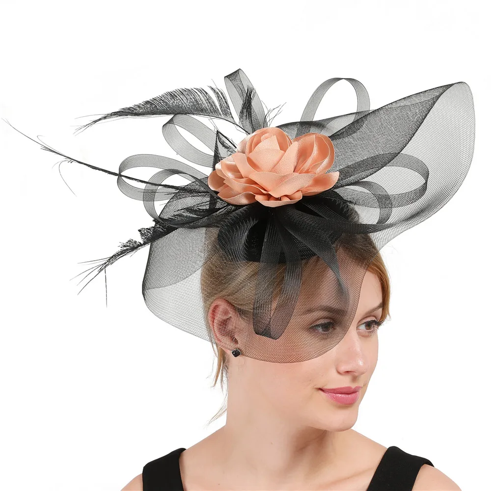 Elegant Black Big Fascinator Hat Women 