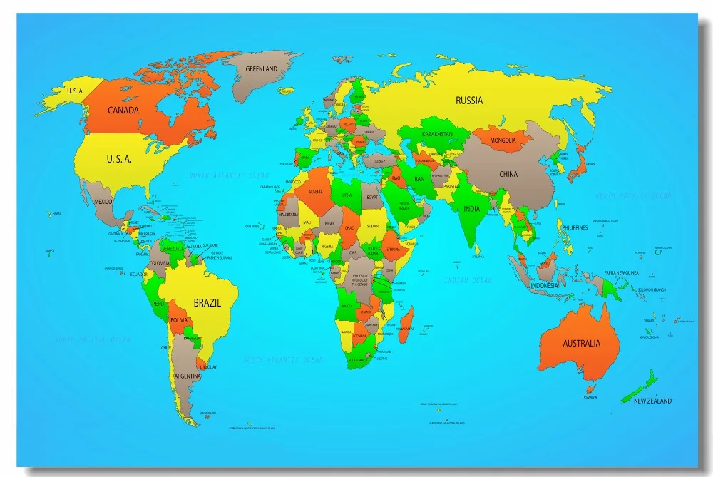 Пользовательские холст Наклейки на стены Карта мира Плакат карта мира наклейки на стену для офиса Фреска карта мира обои украшения спальни#0620