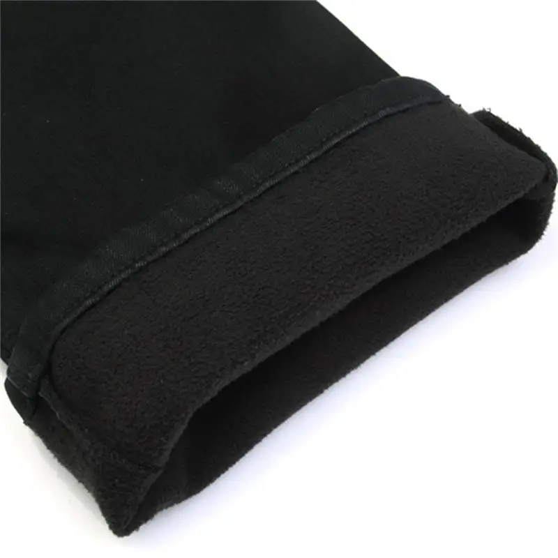 High Quality Men Winter Worm Fleece Color Black Boot Cut Jeans Business Casual Flare Pants Mid Waist Trousers 4