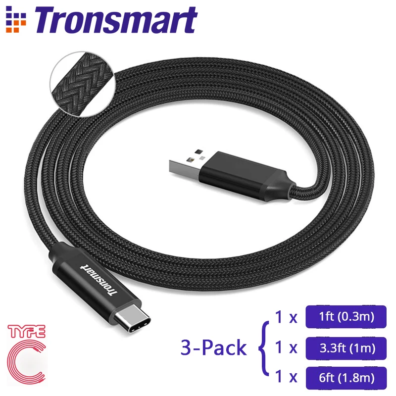 

Tronsmart CPP5 USB Type C Cable USB-C to USB 2.0 Cable for Charger Charging Data Syncing (0.3m*1 1.0m*1 1.8m*1)
