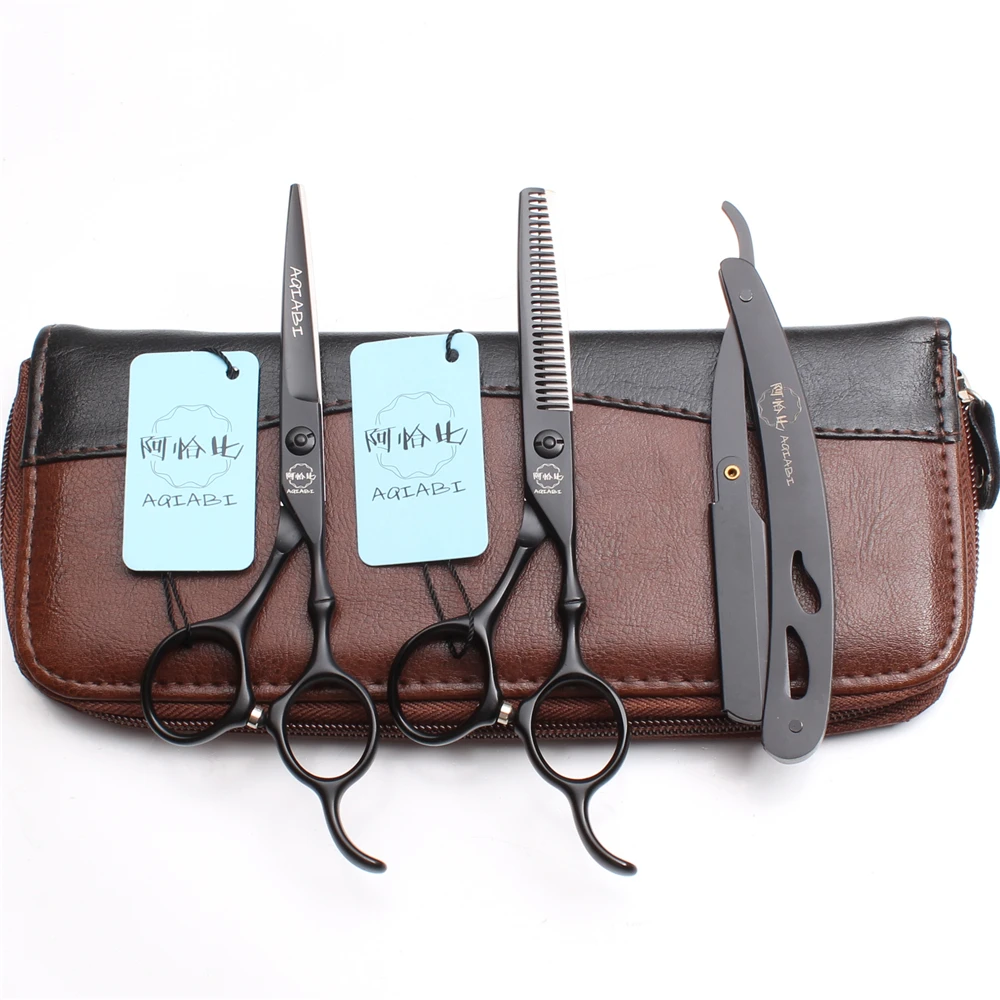 

3Pcs/Set A9030 6'' Professional Hairdressing Human Hair Scissors Japan Steel 440C Razor + Cutting Shears + Thinning Scissors