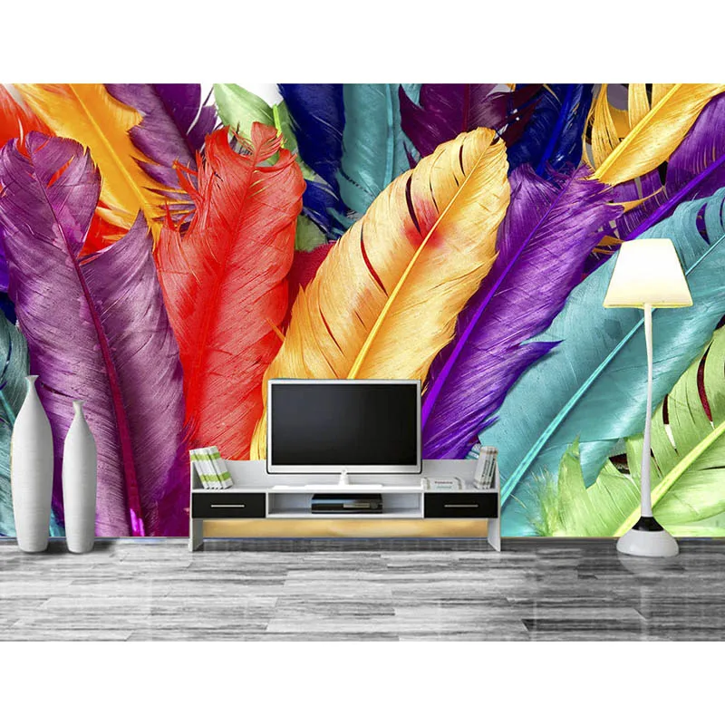 

Custom Any Size Mural Wallpaper Living Room Wallpaper 3D Painting Colored Feather TV Background 3D Mural Wallpaper