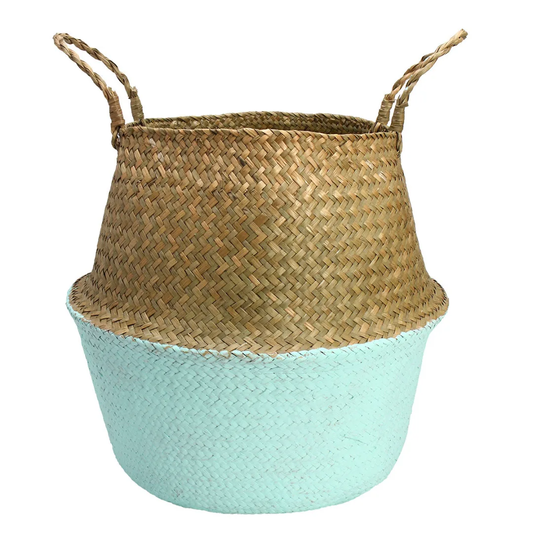 1x Seagrass Belly Storage Basket Shopping Bag Box Organizer Plant Pot