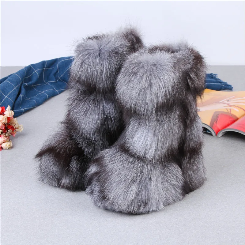 

Micholediys 2018 New Arrival Handmade Winter Fox Fur Blue Snow Boots Eskimo Botas Antiskid Warm Increased Thick Soles Shoes