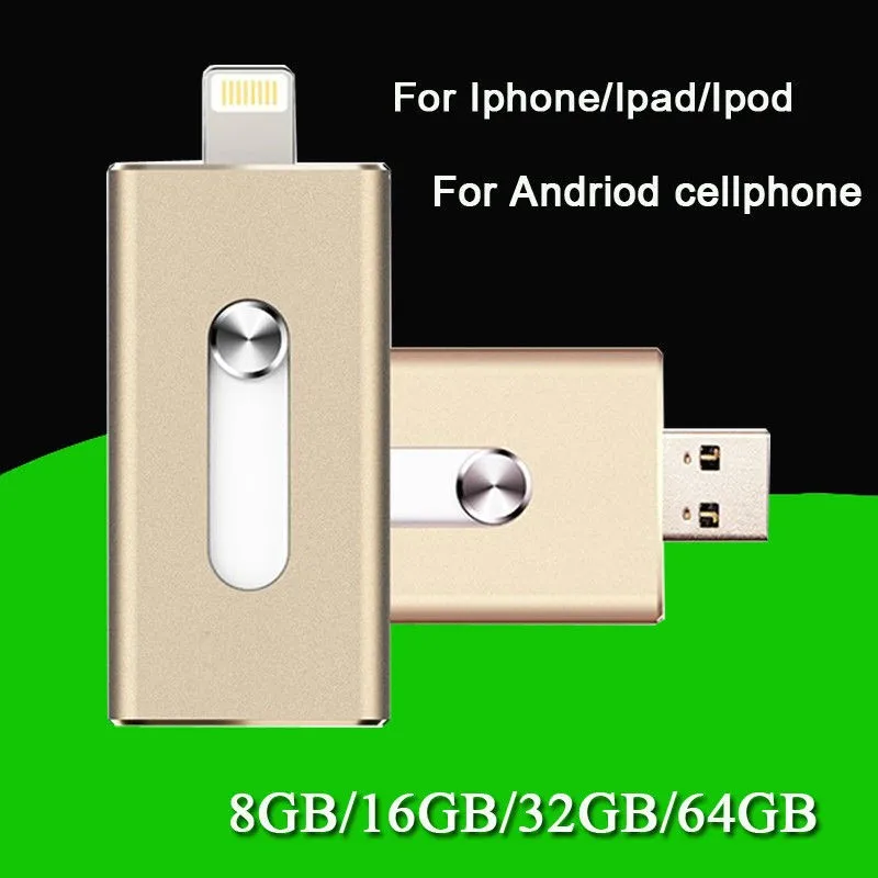 Металл я-флешка для хранения iPhone/iPad/iPod IOS 8pin USB Memory Stick для Iphone 7 плюс 5S 6 S 6 S плюс iPad Pro Mini Air