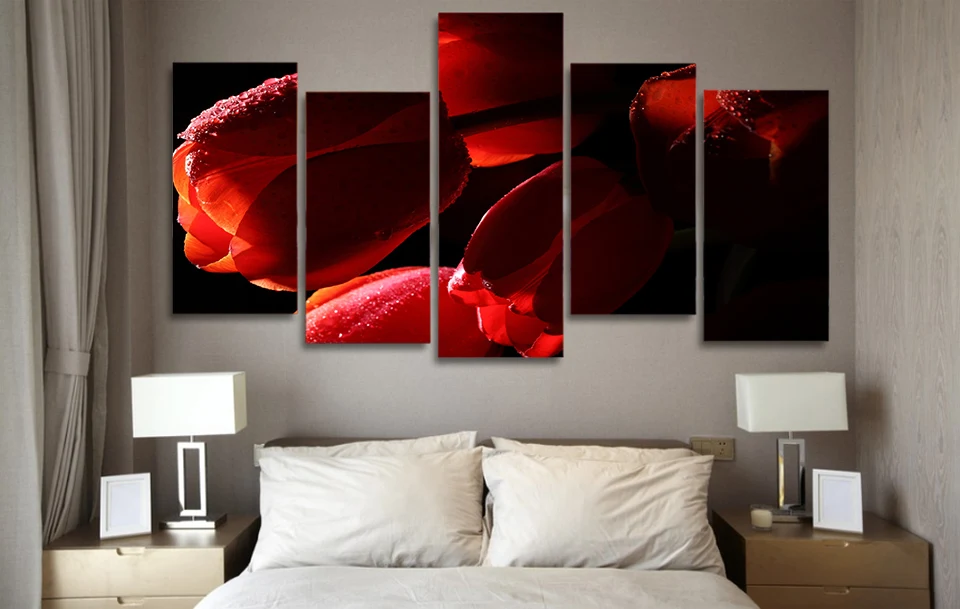 HD Printed tyulpany cvety krasnye makro Painting on canvas room