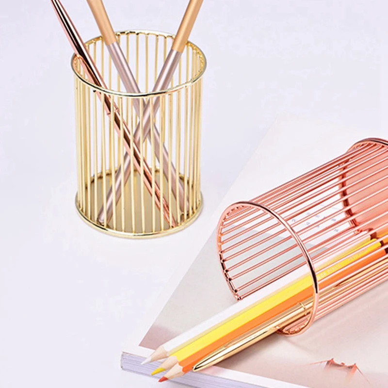 Creative Wrought Iron Pen Holder Multi-Function Desktop Storage Rack Kitchen Storage Bin Vase Holder Home Office Decoration