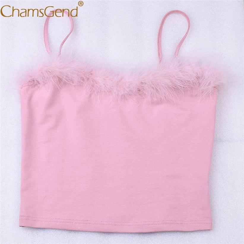 Chamsgend рубашка, дизайн, женская мода, пушистый ремень из меха, укороченный топ, женские сексуальные белые Клубные майки 80313