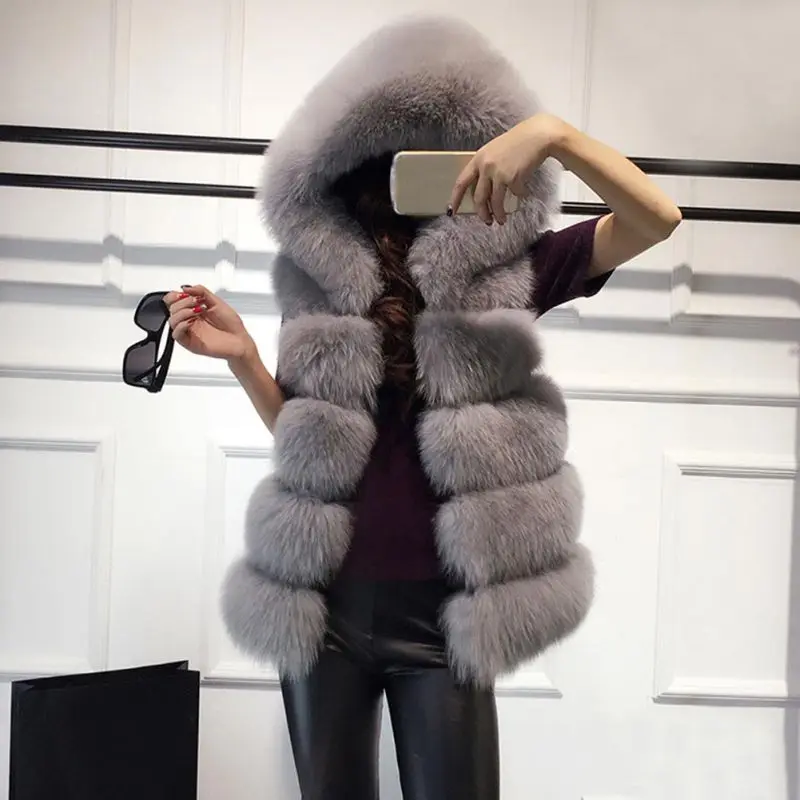 Winter Women Warm Gilet Outwear Slim Vest Faux Fur Waistcoat Female Jacket Coat 5 Colors Hooded Vest Tank Tops Clothing Clothes