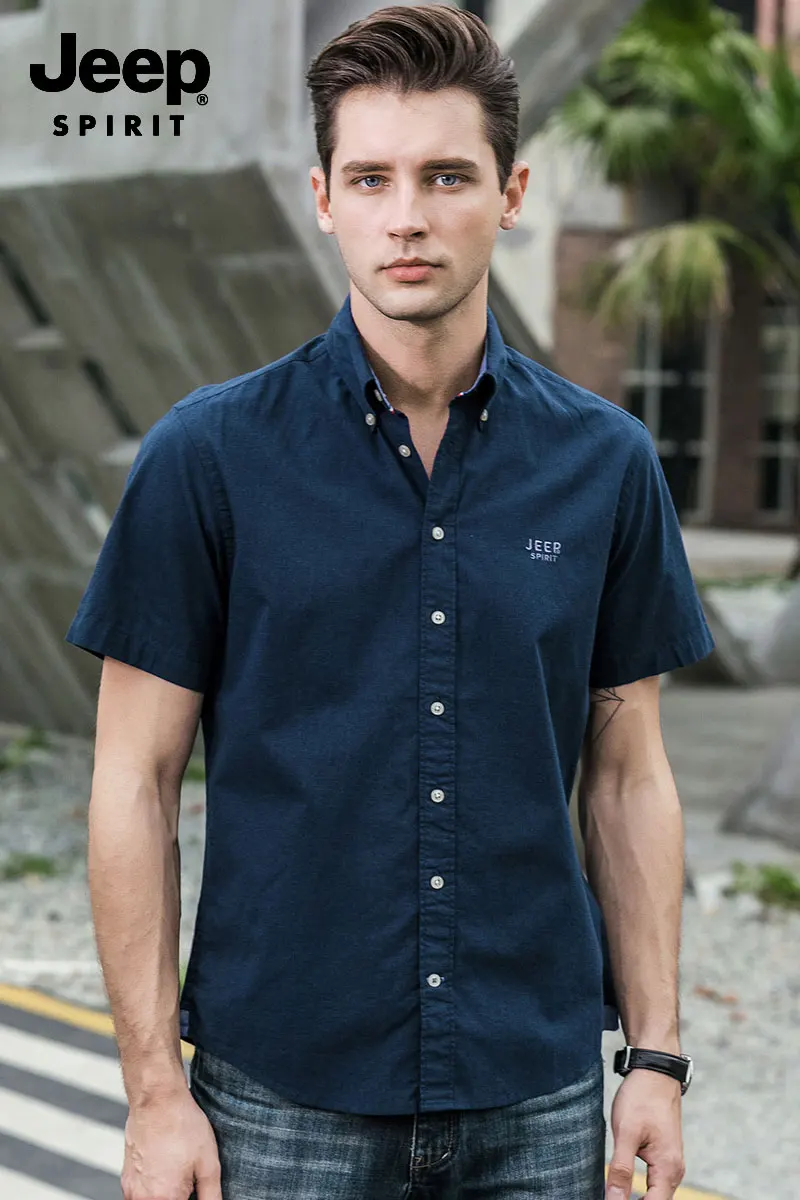 Brand JEEP Men Brand Shirts 2019 Summer Dress Cotton Short Sleeve Shirts Straight Casual Fashion Shirts M~4XL Business Shirts (33)