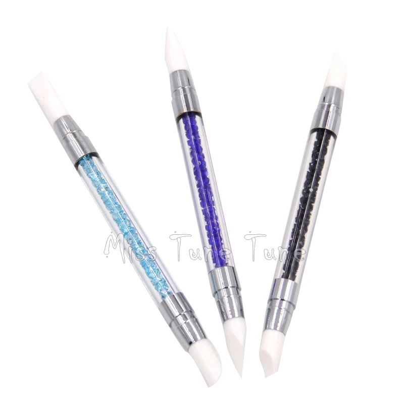 

3 Colors Set Nail Art 3D Acrylic Carving Pen Brushes Soft Silicone Double Use Rhinestone Handle Sculpture UV Gel Builder Tool