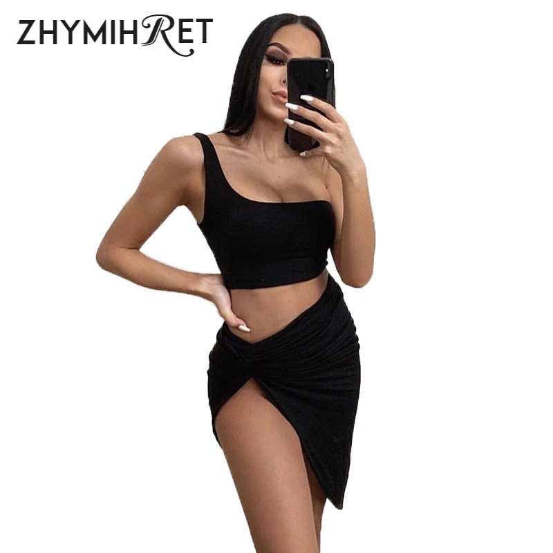 ZHYMIHRET короткий топ на одно плечо комплект из двух предметов с рюшами платье