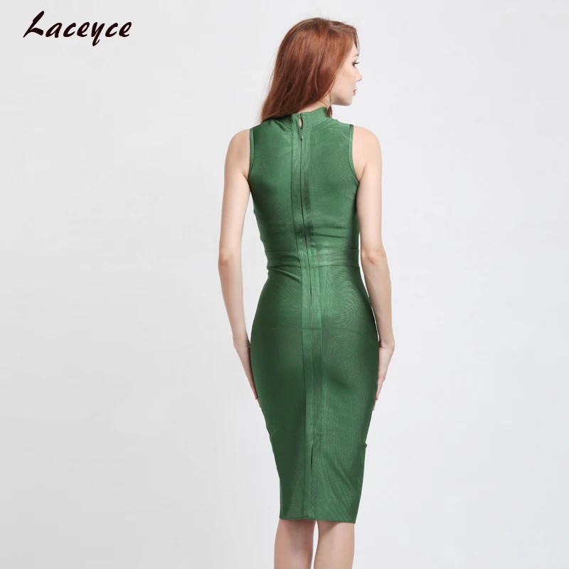 Laceyce 2018 New Arrival Elegant Bodycon Above O-Neck Knee-length Green Rayon Sexy Cap Bandage Dress Evening party dresses | Женская