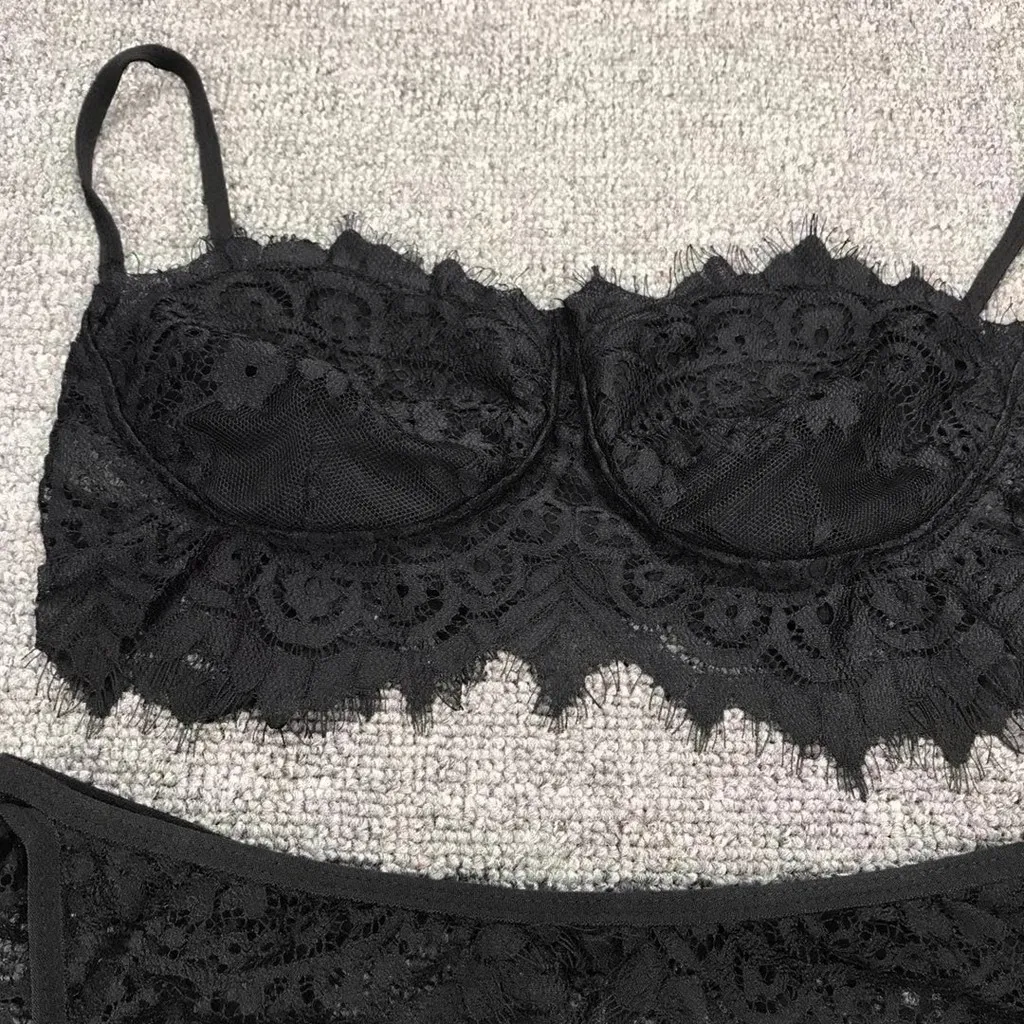 Женский кружевной ансамбль Soutien Gorge Culotte, сексуальное женское белье, бюстгальтер на бретельках и трусики, набор подвязок, нижнее белье, Babydoll Lenceria Mujer