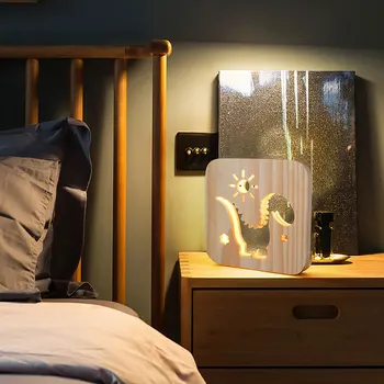 

Warm Light Wooden Night Light Children's Bedroom Decoration USB LED Energy-saving Bedside Table Lamp Christmas Halloween Gift
