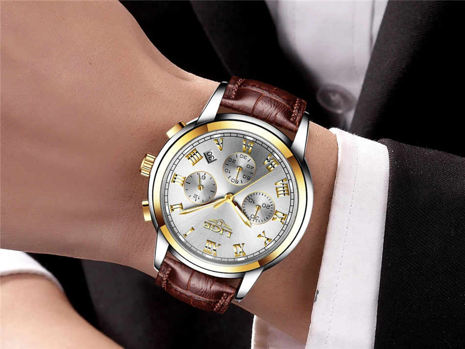 LIGE, мужские часы, Лидирующий бренд, роскошные золотые кварцевые часы, мужские деловые часы, модные кожаные водонепроницаемые спортивные часы, Relogio Masculino
