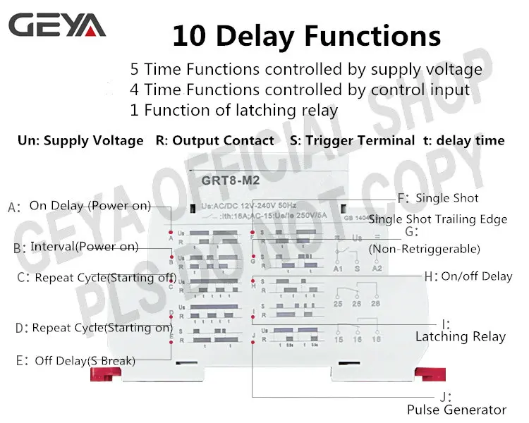 10PCS Free Shipping GEYA Multifunction Time Relay 12V 24V 220V-Adjustable 10 functions & 10 time ranges with CE CB Certificate