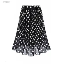 4XL 5XL плюс Размер плиссированная шифоновая юбка для женщин летняя эластичная талия узор в горошек пляжные юбки Femme Saia Миди