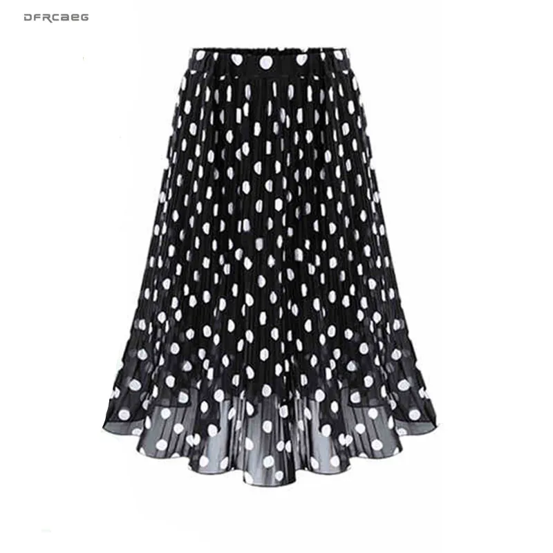 4XL 5XL Plus Size Pleated Chiffon Skirt For Woman 2019 Summer Elastic Waist Polka Dot Print Beach Skirts Femme Saia Midi 4XL 5XL Plus Size Pleated Chiffon Skirt For Woman 2019 Summer Elastic Waist Polka Dot Print Beach Skirts Femme Saia Midi