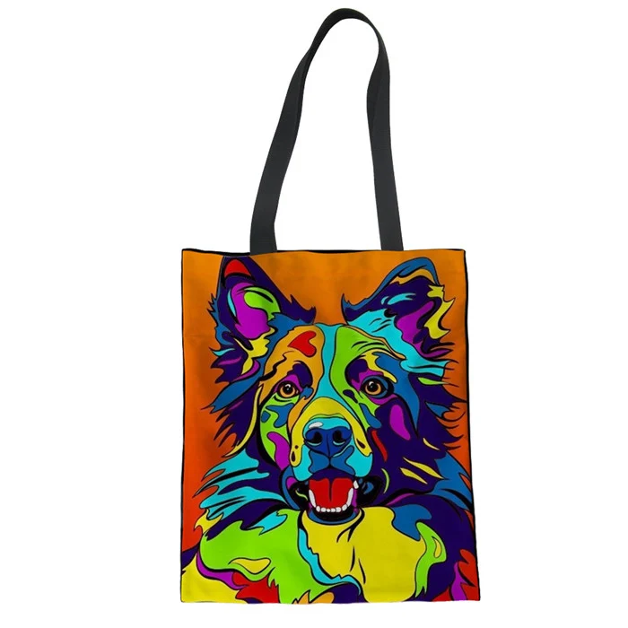 WHEREISART Яркая сумка для шоппинга Saco Compras животное собака граница колли женские матерчатые сумки хлопчатобумажная хозяйственная сумка ручной работы - Цвет: LMF1584Z22