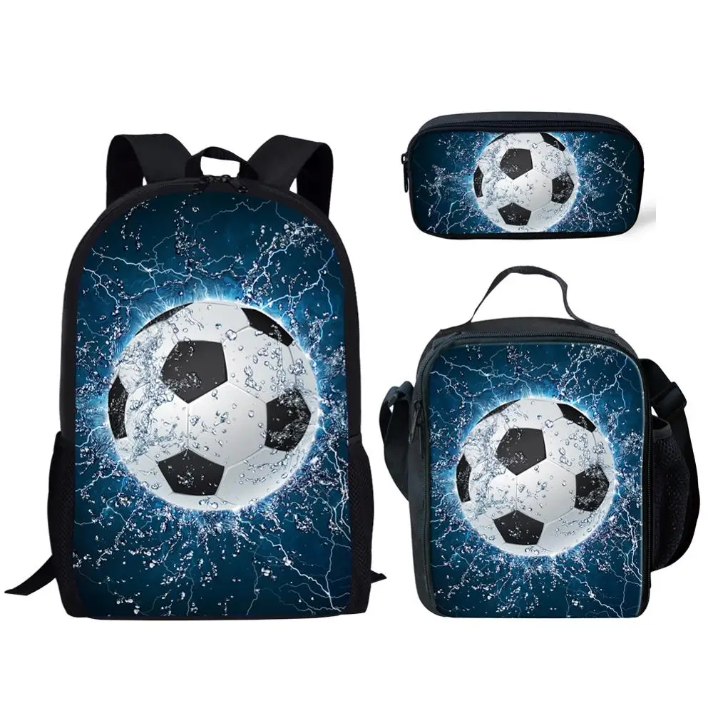 Jackherelook 3D Fire Ice Foot Ball футбол напечатанные школьные рюкзаки большой комплект из 3 предметов для мальчиков школьные сумки ранцы