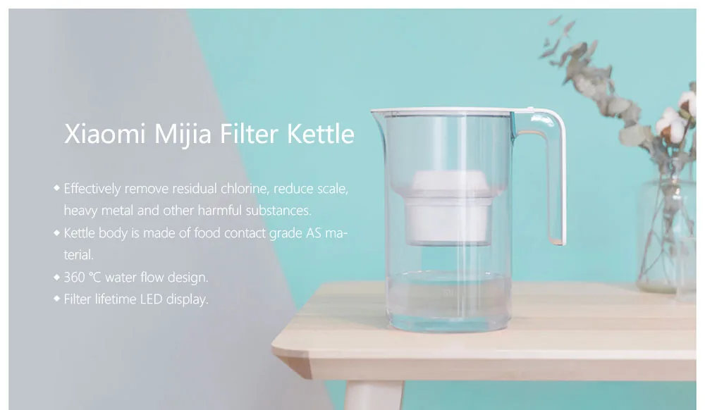 Xiaomi Mijia фильтровальный чайник эффективная фильтрация как материал натрия свободный фильтр для воды с светодиодный напоминание о освещении для умного дома
