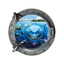 Creative home decor etiqueta de la pared 3d submarino windows mar tiburón de dibujos animados grande patrón de la pared, refrigerador, puerta 45*45 CM