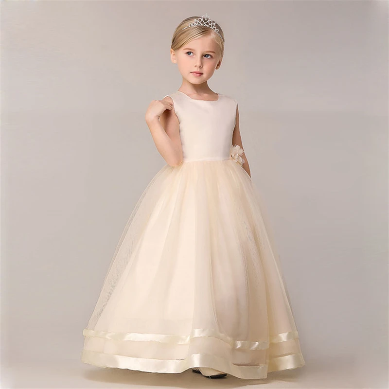 

New 2017 Spring Girls Princess Evening Dresses Girl Quinceanera Dress for Teens Red Flower Girl Prom Clothing with Bow Vestidos