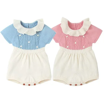 

New Knitted Baby Clothes Newborn Infant Baby Girls Bodysuit Toddlers Short Sleeve Jumpsuit Cotton Girls Knit Bodysuit Outfits