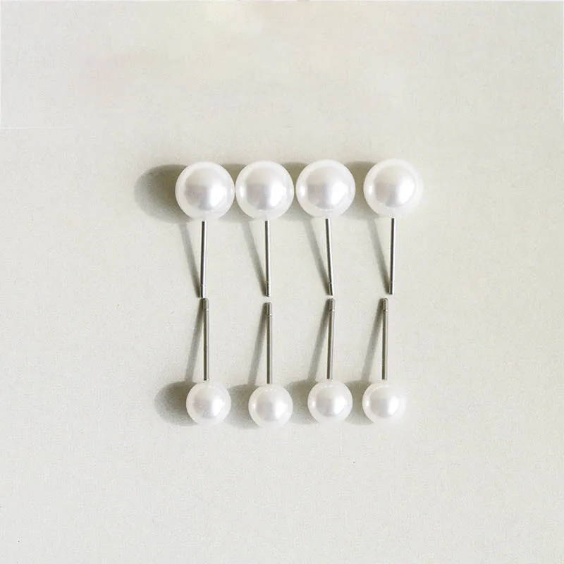 20pcs Silver Pearl Ball Head Earring Pin Simple Ear Needle 6/8mm White
