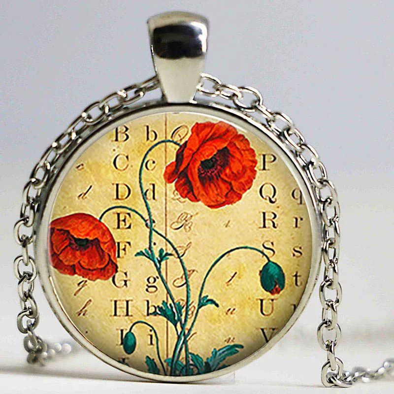 Antique Poppy necklace Poppy pendant Poppy Jewelry Remembrance Cabochon