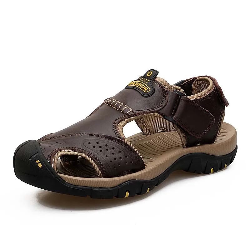Летние брендовые босоножки из натуральной кожи туфли для Для мужчин светильник мягкая мужская повседневная обувь дышащая пляжная обувь качество прогулочные вьетнамки - Цвет: dark brown