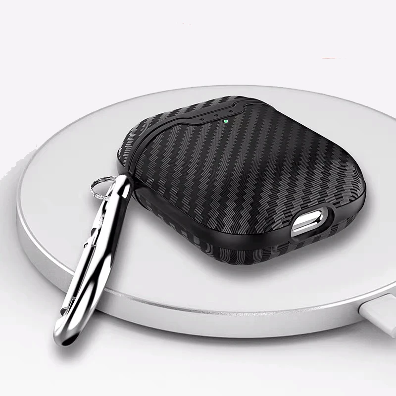 For airpods case New with Wireless Charging Case headphones case Box cover Carbon Fibre texture design case For airpods 1 and 2