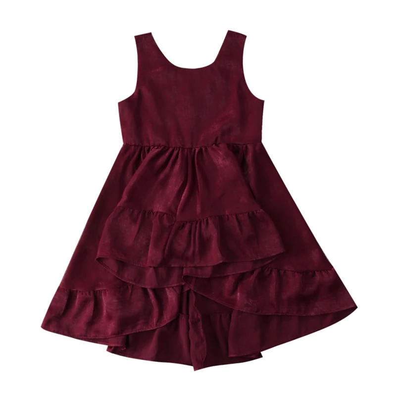 

pudcoco 0-6Y Kid Baby Girl dark red dress Maxi Ruffles bebe girls dresses Party Pageant Princess asymmetrical design Dress