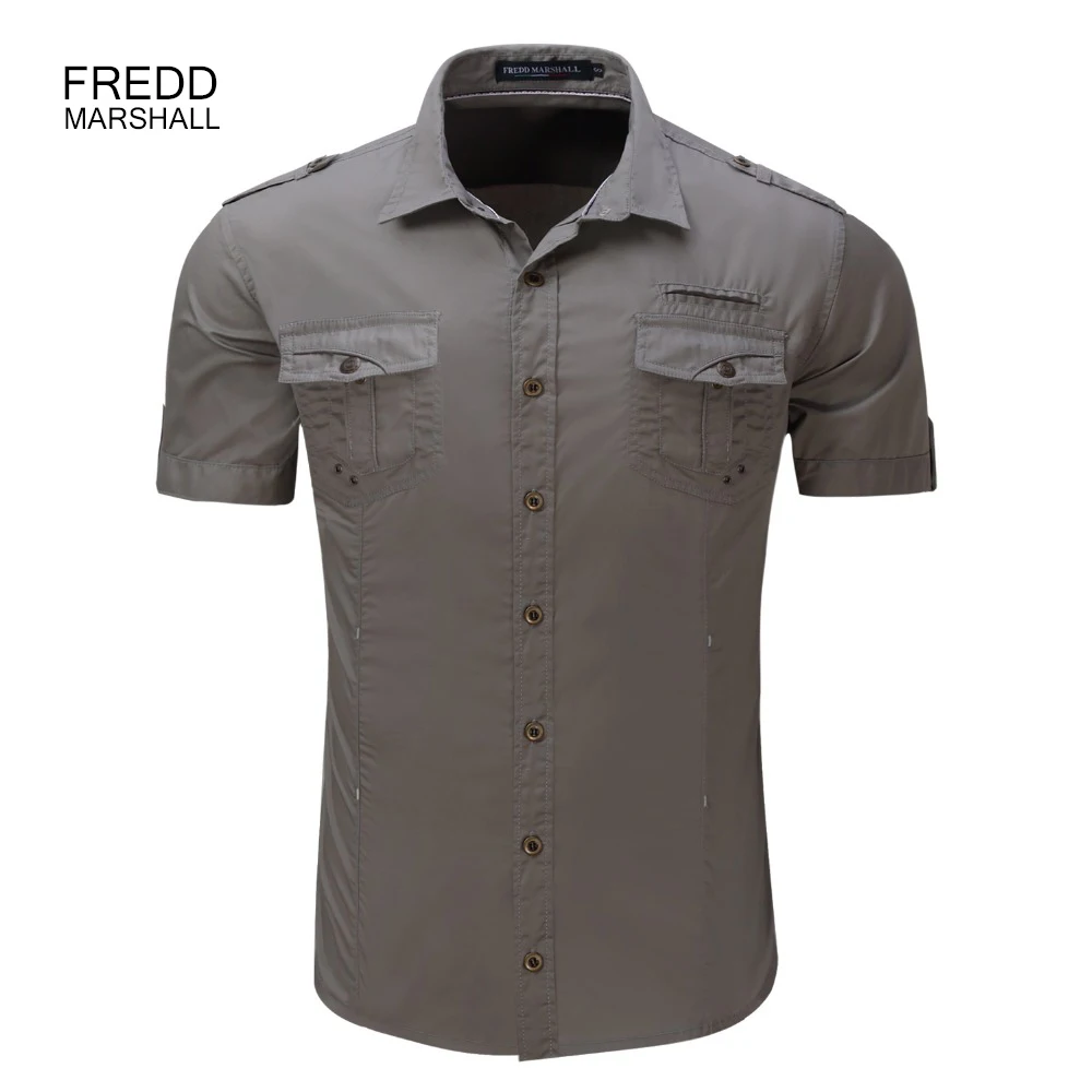 

Men's Shirt 2019 Summer New Men Cargo Shirt 100% Cotton Solid Mens Casual Male Military Style Shirts Plus Size S-XL