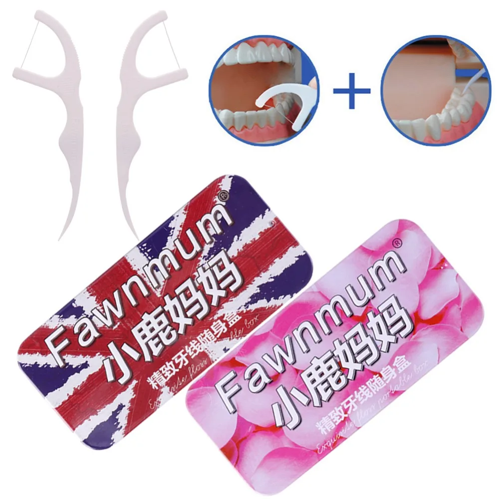 

FAWN MUM Dental Metal Toothpick Floss Rectangle Storage Box Blue Pink Color Holder Organizer (Only Box) #270446