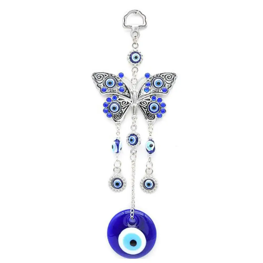 

LanLan Home Alloy Butterflies Blue Evil Eyes Glass Wall Decoration Turkish Polished Hanging Decoration