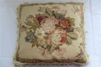 

FREE SHIPPING 10K 18"X18" Handmade wool Needlepoint pillow handknotted cushion with floral designs no insertion