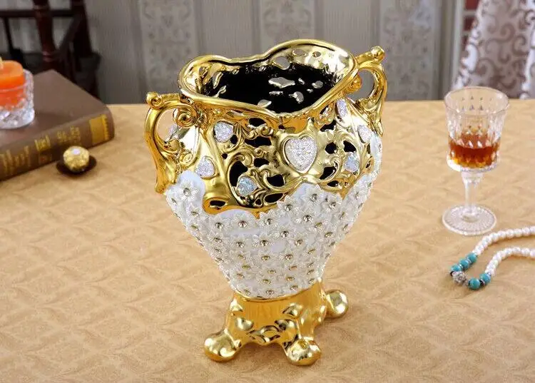 Европейская роскошная Высококачественная Алмазная ваза из смолы+ искусственный цветочный орнамент, украшение для дома, украшение для гостиной, цветочный горшок, фигурка, искусство