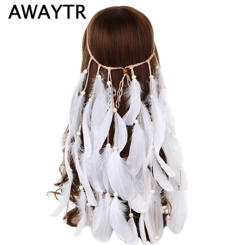 AWAYTR Diadema de plumas para mujer, diadema de plumas blancas, rojas y