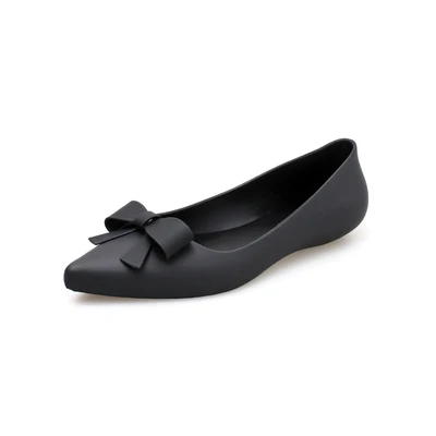 SLHJC/женская прозрачная обувь на плоской подошве; летние сандалии с закрытым острым носком без застежки с бантом; обувь для дождливой погоды; обувь на плоской подошве с нескользящей подошвой - Цвет: Черный