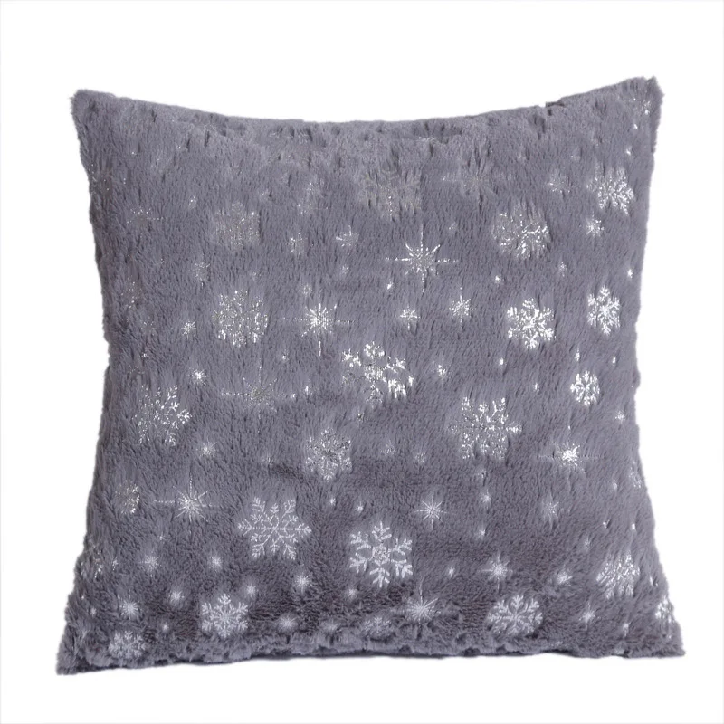 Decorative Pillows 45x45cm Silver Snowflake Cushion Cover Plush Throw Pillow Case Seat Sofa Bed Pillow Case for Living Room New - Цвет: Gray