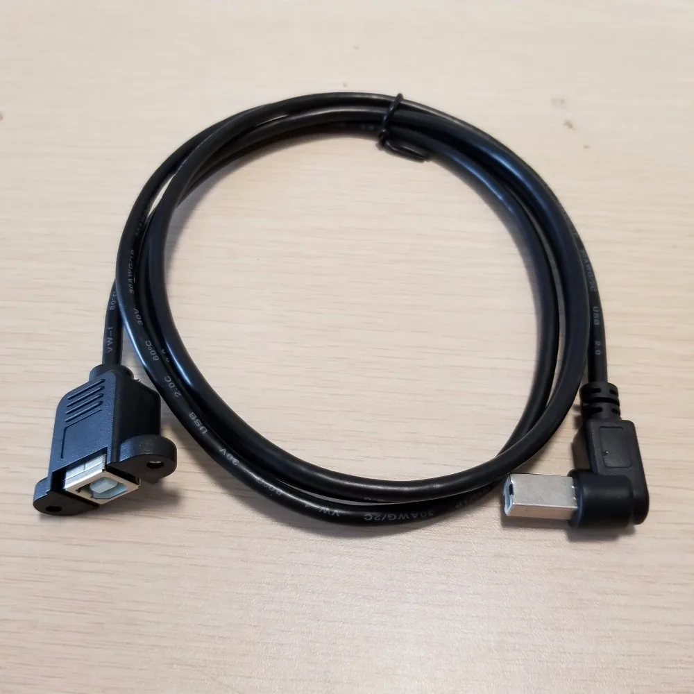 

100pcs/lot 90 Degree USB 2.0 Type B Male to Female Extension Data Cable Panel Mount with Srews for Printer Mobile Hard Disk 1M
