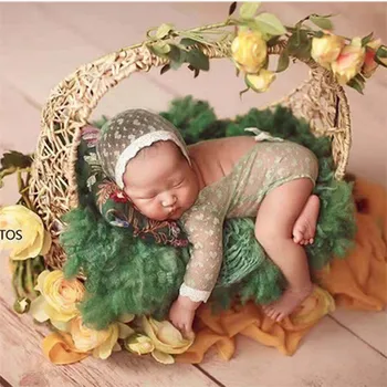 

Baby Newborn Photography Props Straw Hand-woven Hollow Handle Basket Posing Props for Studio Natural Material Newborn Props Girl