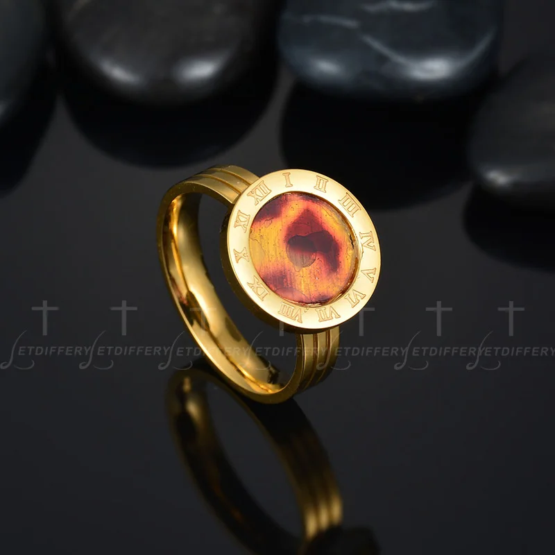 Letdiffery Брендовое кольцо в виде ракушки с римскими цифрами, кольцо из нержавеющей стали в Корейском стиле для женщин, девушек и девушек, розовое Золотое кольцо на палец