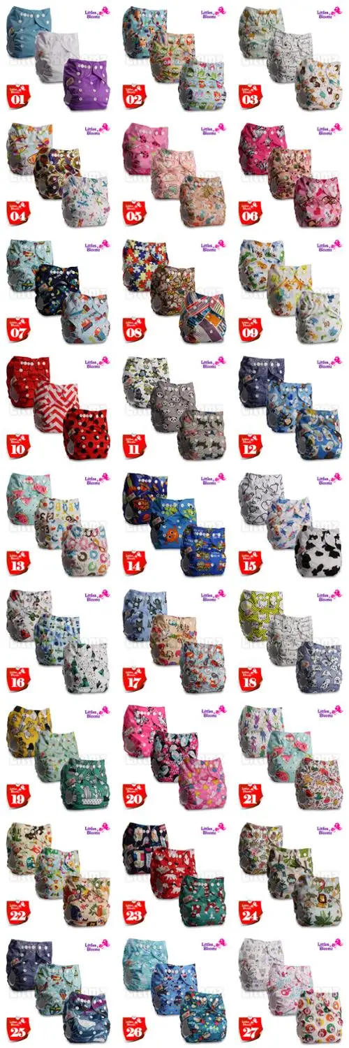 [Littles & Bloomz] 3 шт./компл. детские моющиеся многоразовые подгузники из натуральной