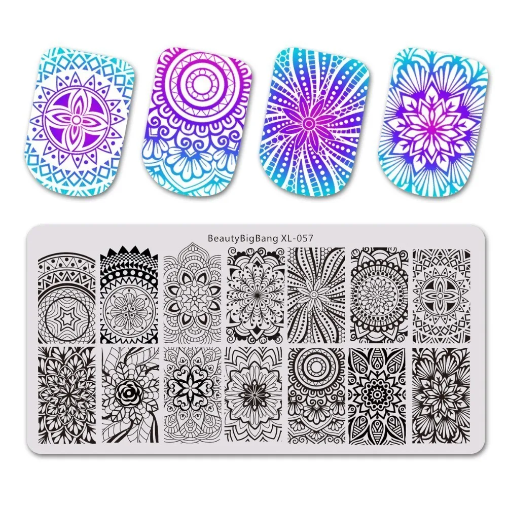 Beautybigbang 6*12cm Stainless Steel Stamping Plate Flower Figure Grass Blade Design For Nail Art Polish Stamp Plate XL-075 - Цвет: 57