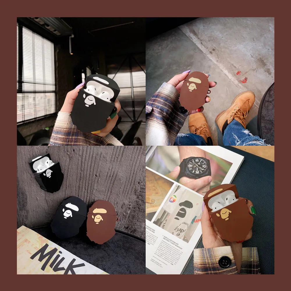 

Cartoon 3D Ape-man Figures Doll Keychain Keyrings Wireless Bluetooth Earphone Case for Airpods Protective Cover