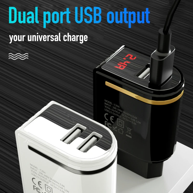 Jellico LED عرض 2 USB شاحن آيفون 2.4A سريع شحن جدار شاحن سامسونج Xiaomi الاتحاد الأوروبي التوصيل LED الهاتف المحمول شاحن
