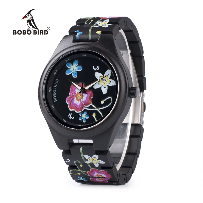 BOBO BIRD Top Brand Luxury P06 Men Chinese Element Painting Ebony Wood Watch Men Quartz Unique Wristwatch relogio masculino